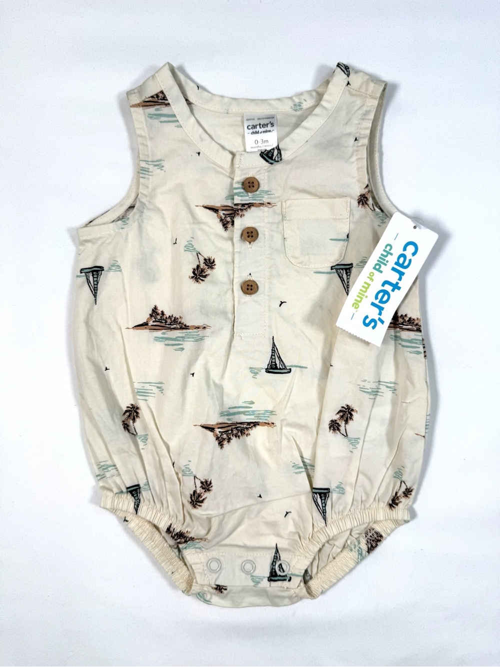 NWT CARTER'S CHILD‎ OF MINE Baby Boy Sailboat Coastal Bubble Suit Nautical 0-3M